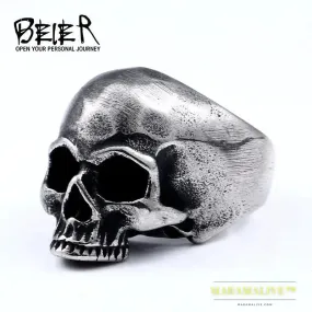 316L Stainless steel Vintage punk skull men's ring ancient silver color rock fashion jewelry