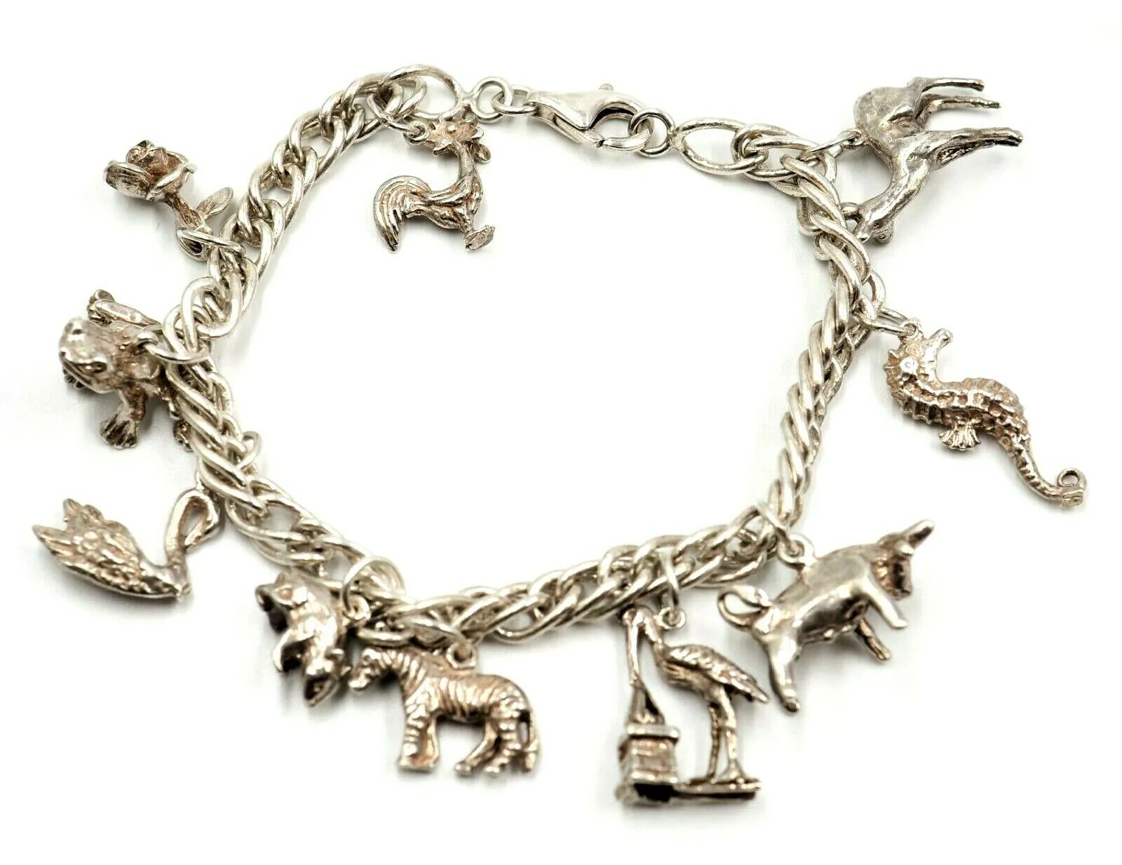 925 Sterling Silver Charm Bracelet Traditional Style Animal Themed Jewellery