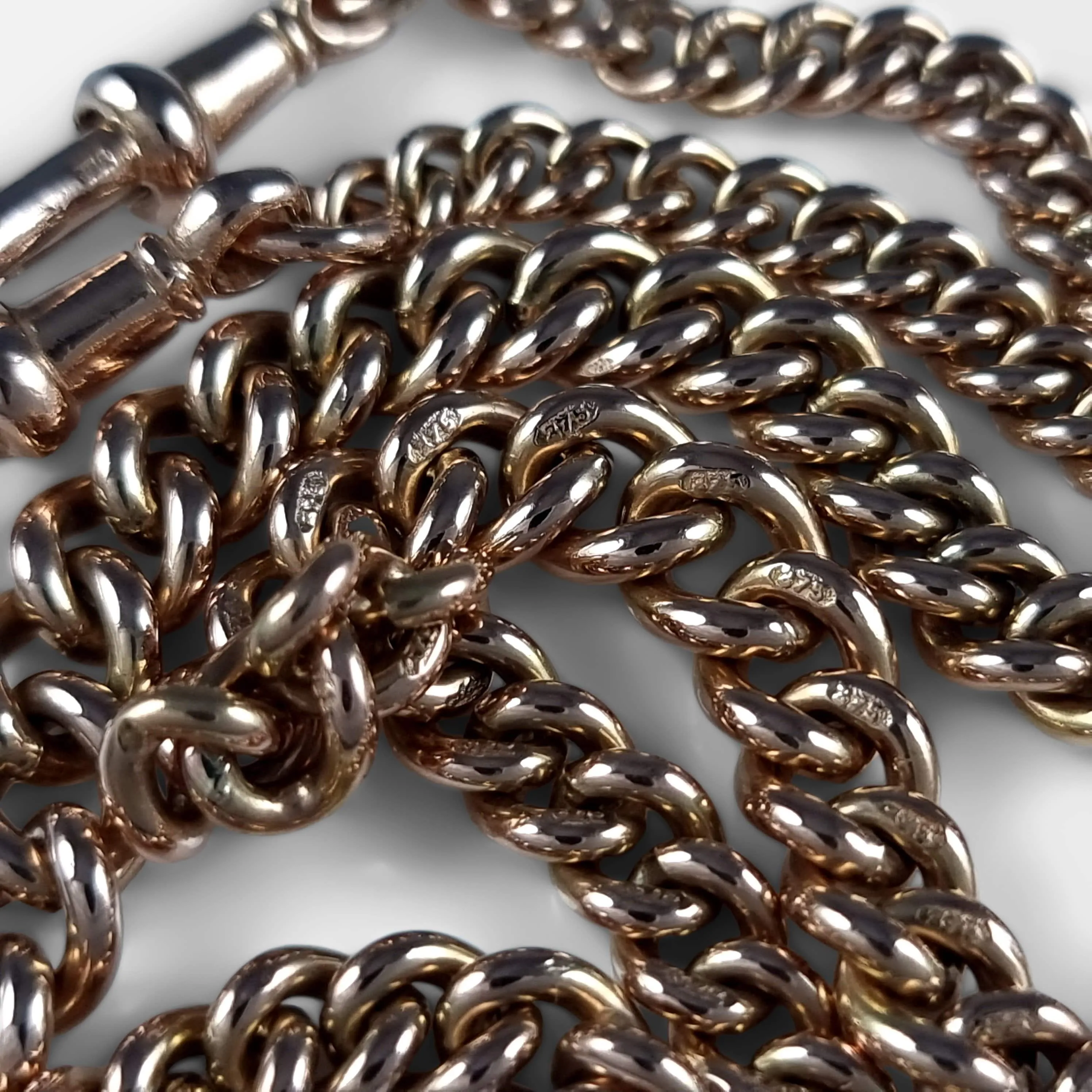 9ct Rose Gold Graduating Double Albert Watch Chain - 40.1g