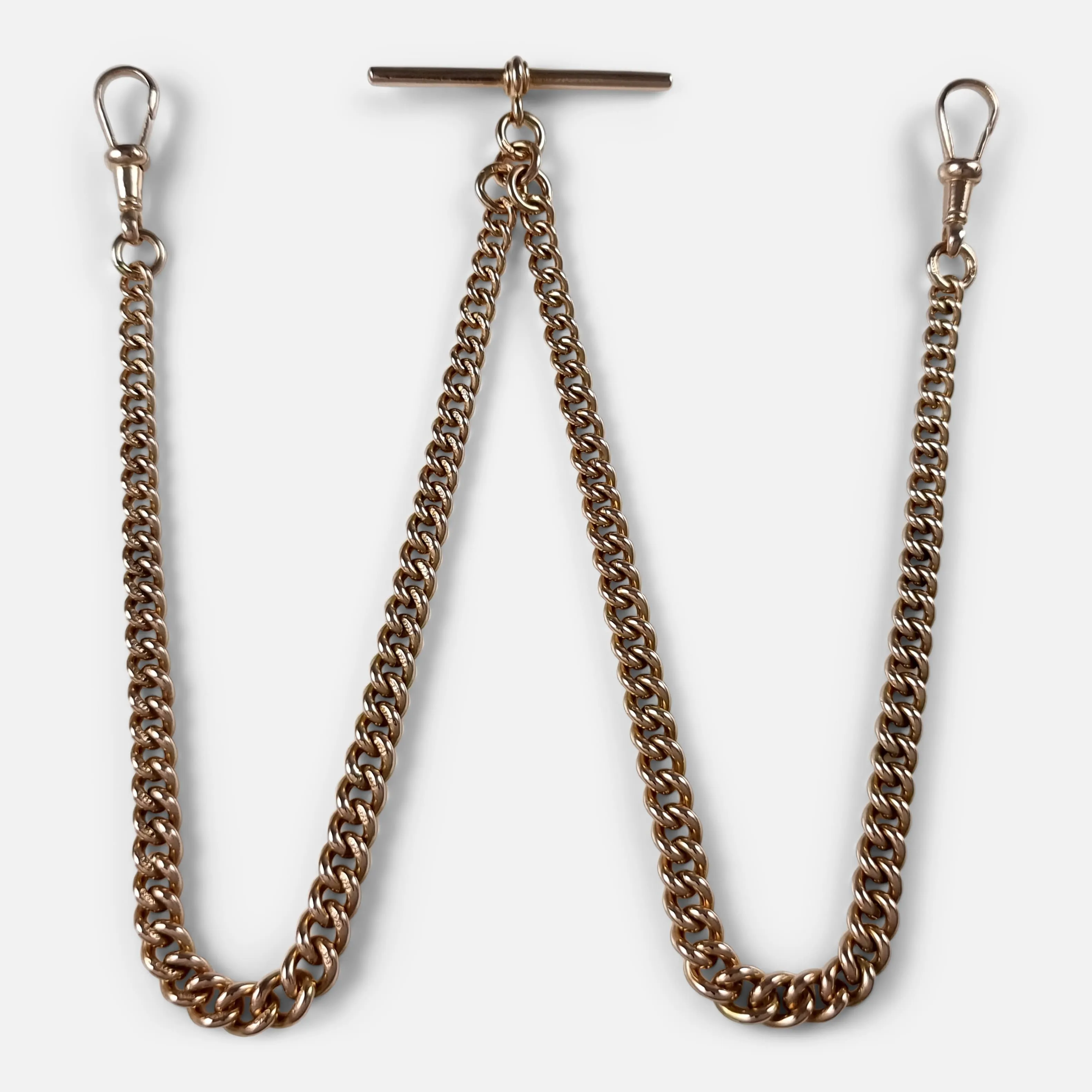 9ct Rose Gold Graduating Double Albert Watch Chain - 40.1g