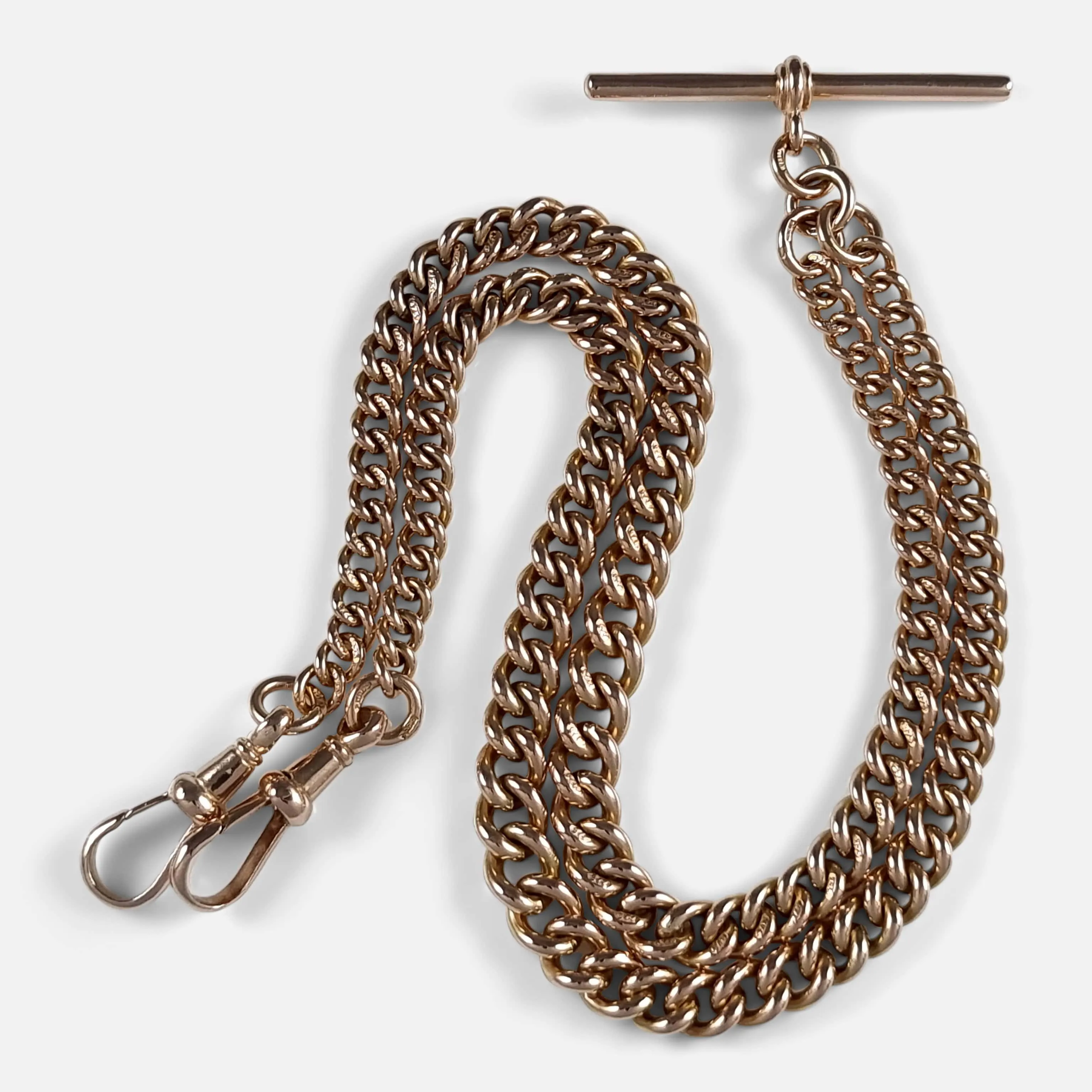 9ct Rose Gold Graduating Double Albert Watch Chain - 40.1g
