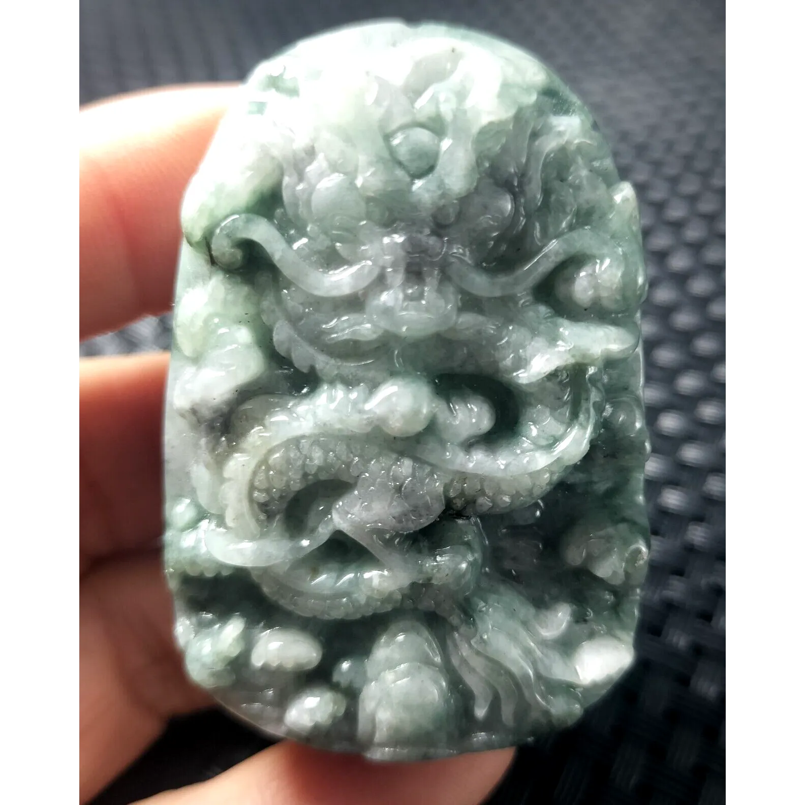 Certified Green Natural Type A Jade Jadeite Carved Dragon Bead Pendant Necklace