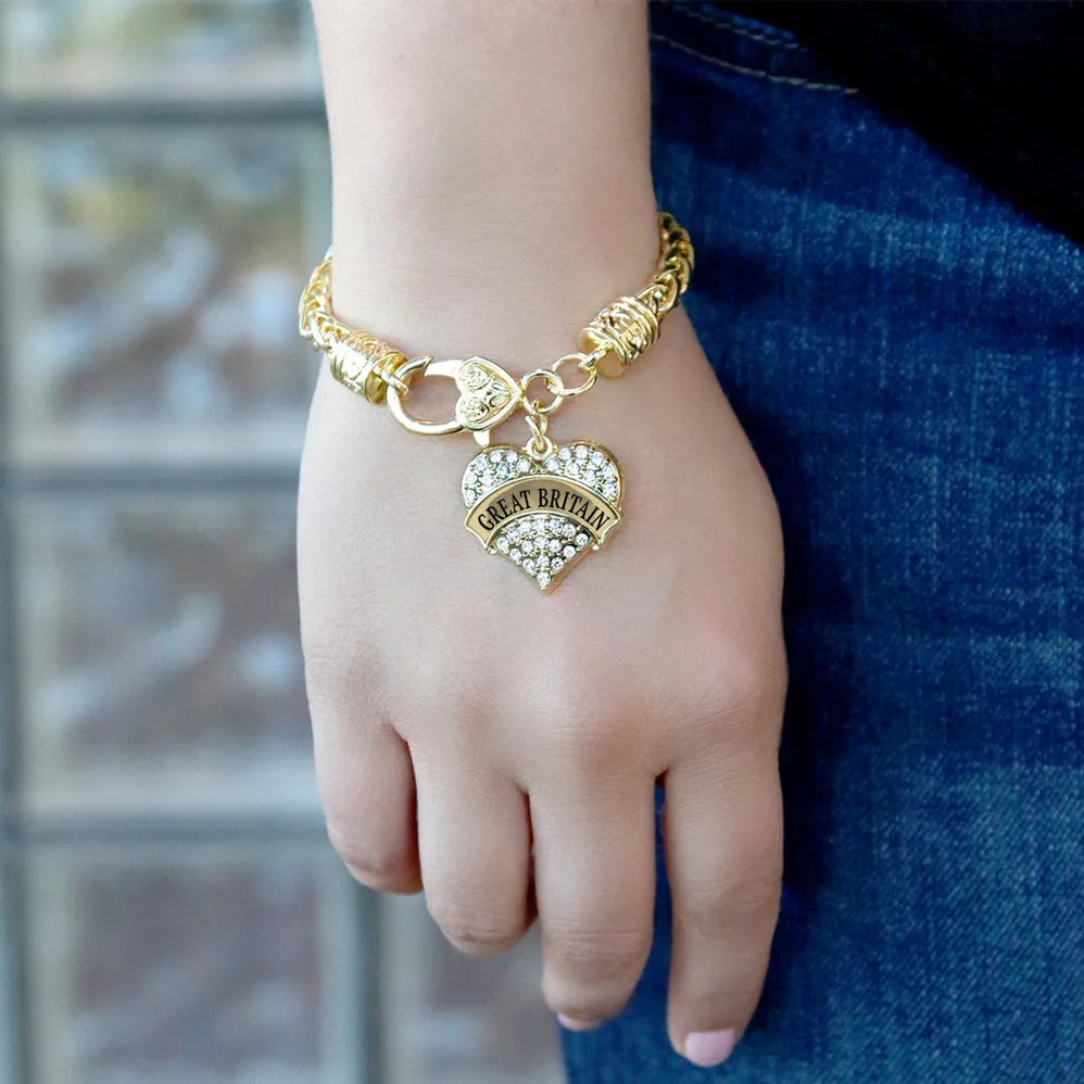 Gold Great Britain Pave Heart Charm Braided Bracelet