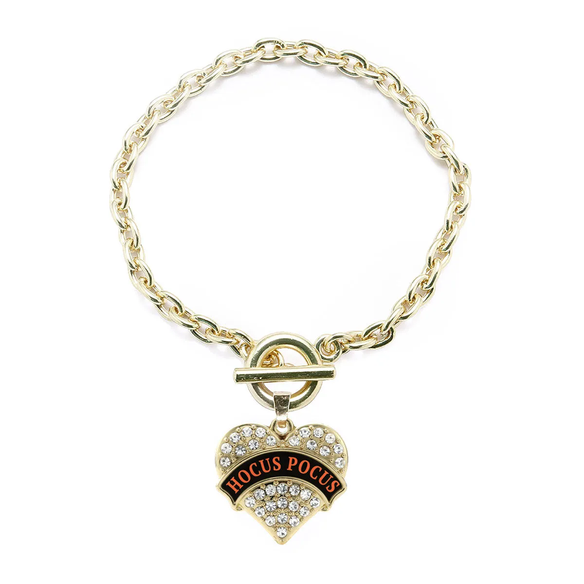 Gold Hocus Pocus Pave Heart Charm Toggle Bracelet