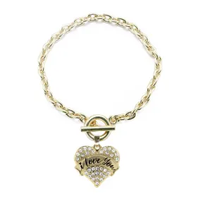 Gold I Love You - Handwritten Script Pave Heart Charm Toggle Bracelet