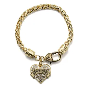 Gold Iowa Girl Pave Heart Charm Braided Bracelet