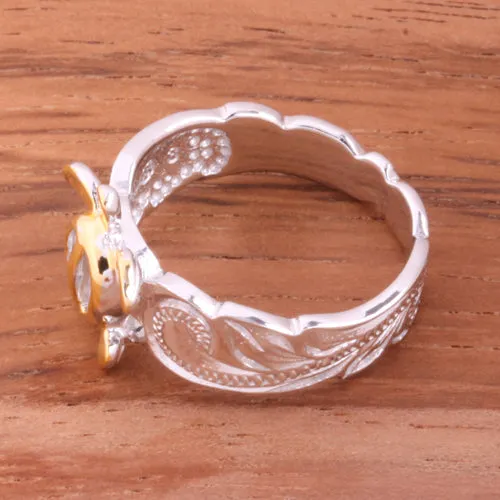 Hawaiian Scroll Two Tone Yellow Gold Plated Honu Cut Out Edge Toe Ring