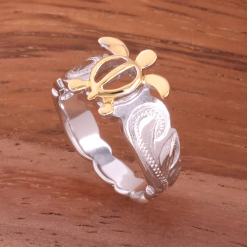 Hawaiian Scroll Two Tone Yellow Gold Plated Honu Cut Out Edge Toe Ring