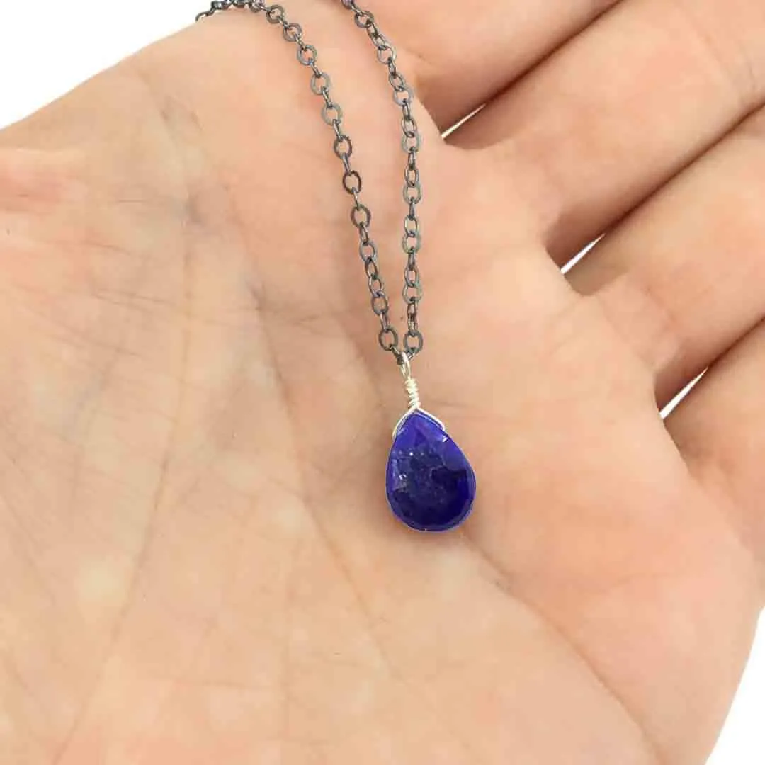 Necklace - Gemstone Cobalt Gold Lapis Lazuli Oxidized Sterling by Foamy Wader