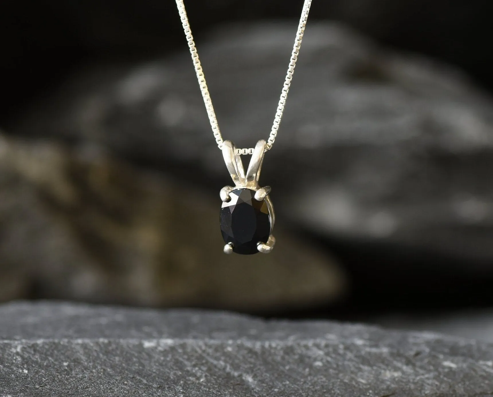 Silver Onyx Pendant - Natural Onyx Necklace - Black Diamond Necklace