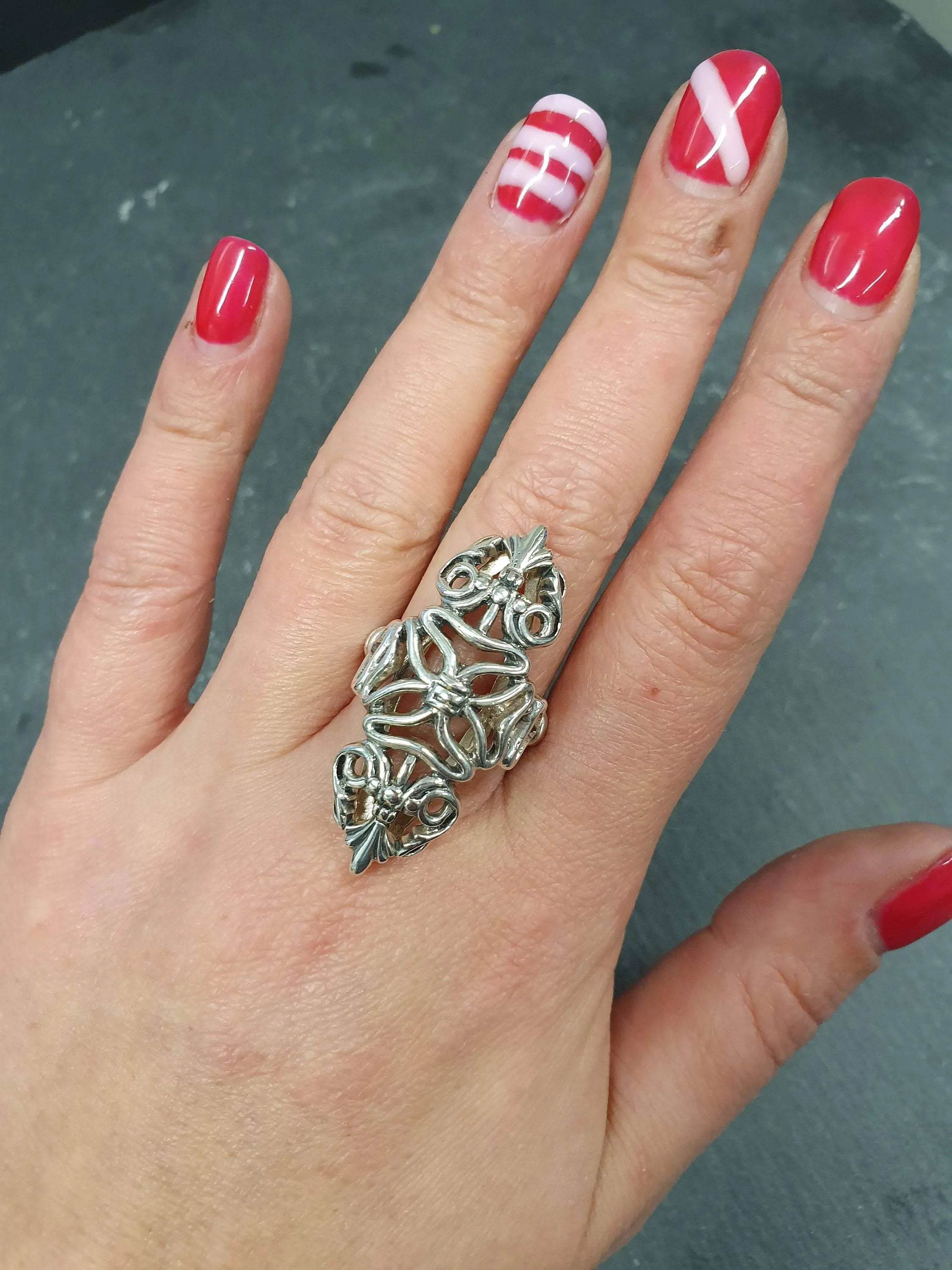 Silver Vintage Ring - Large Ornament Ring - Silver Statement Ring