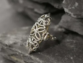 Silver Vintage Ring - Large Ornament Ring - Silver Statement Ring