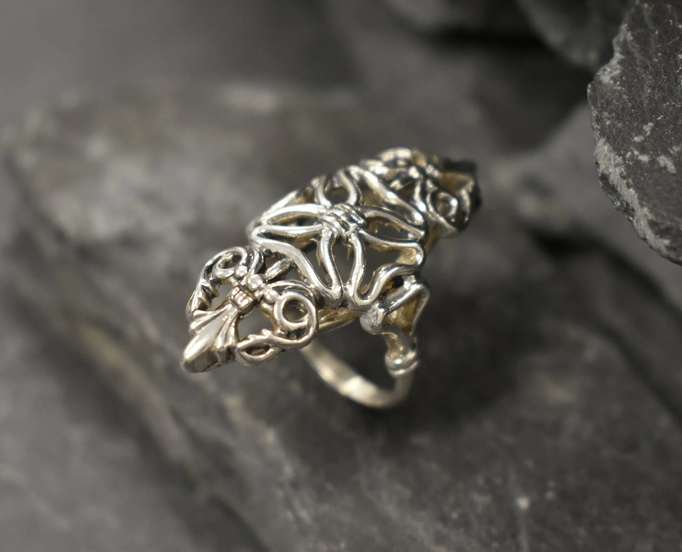 Silver Vintage Ring - Large Ornament Ring - Silver Statement Ring