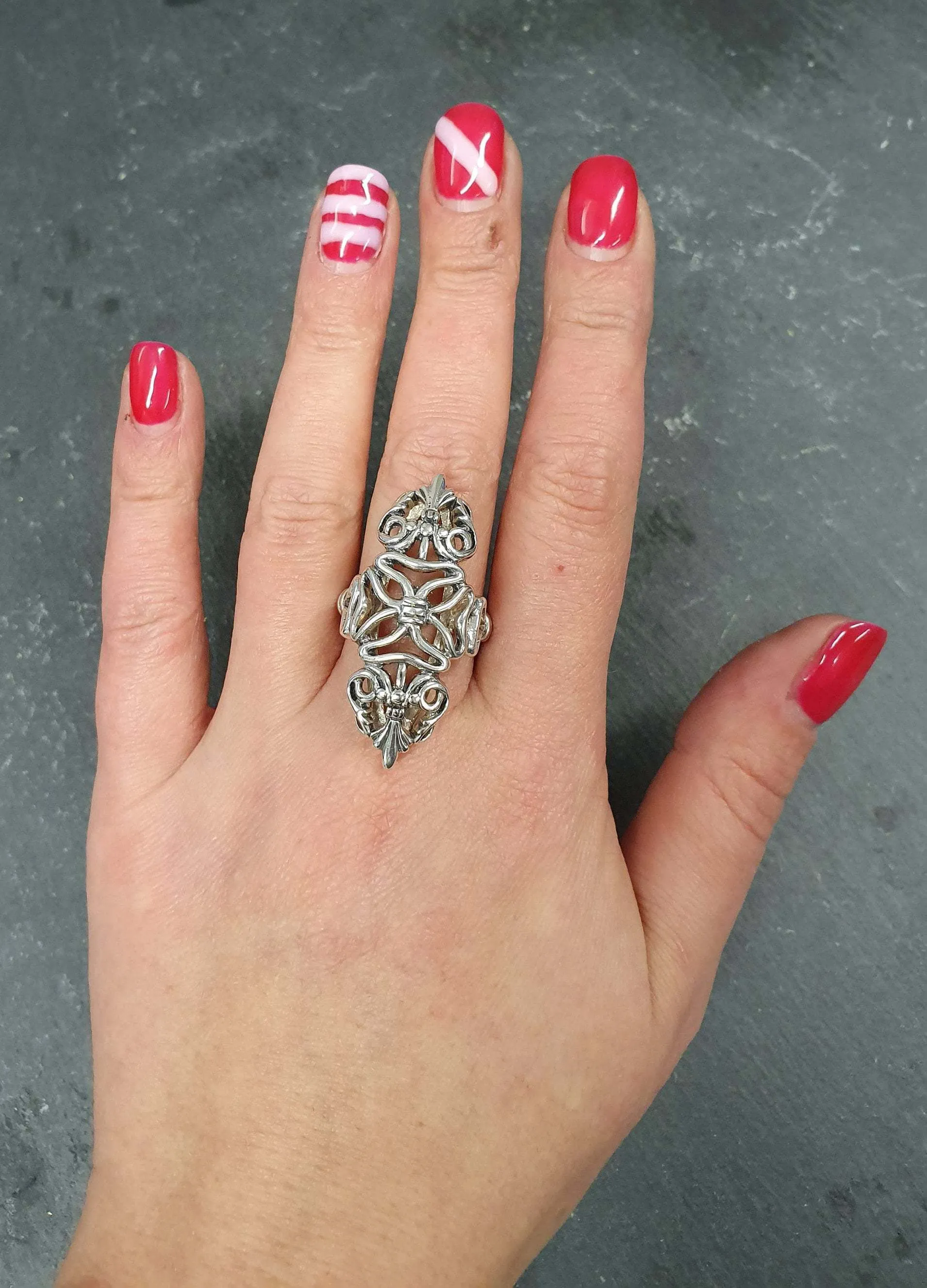 Silver Vintage Ring - Large Ornament Ring - Silver Statement Ring