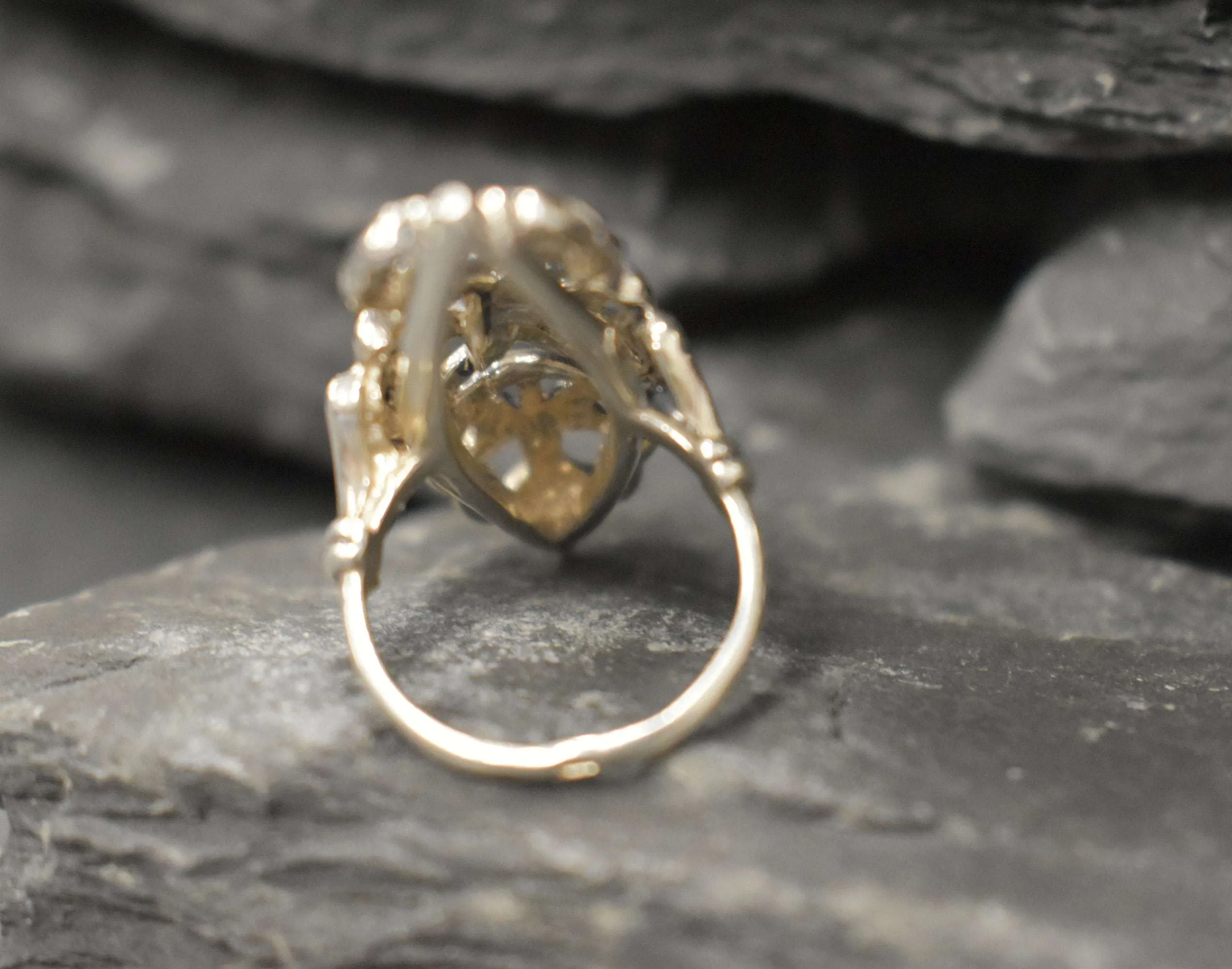 Silver Vintage Ring - Large Ornament Ring - Silver Statement Ring