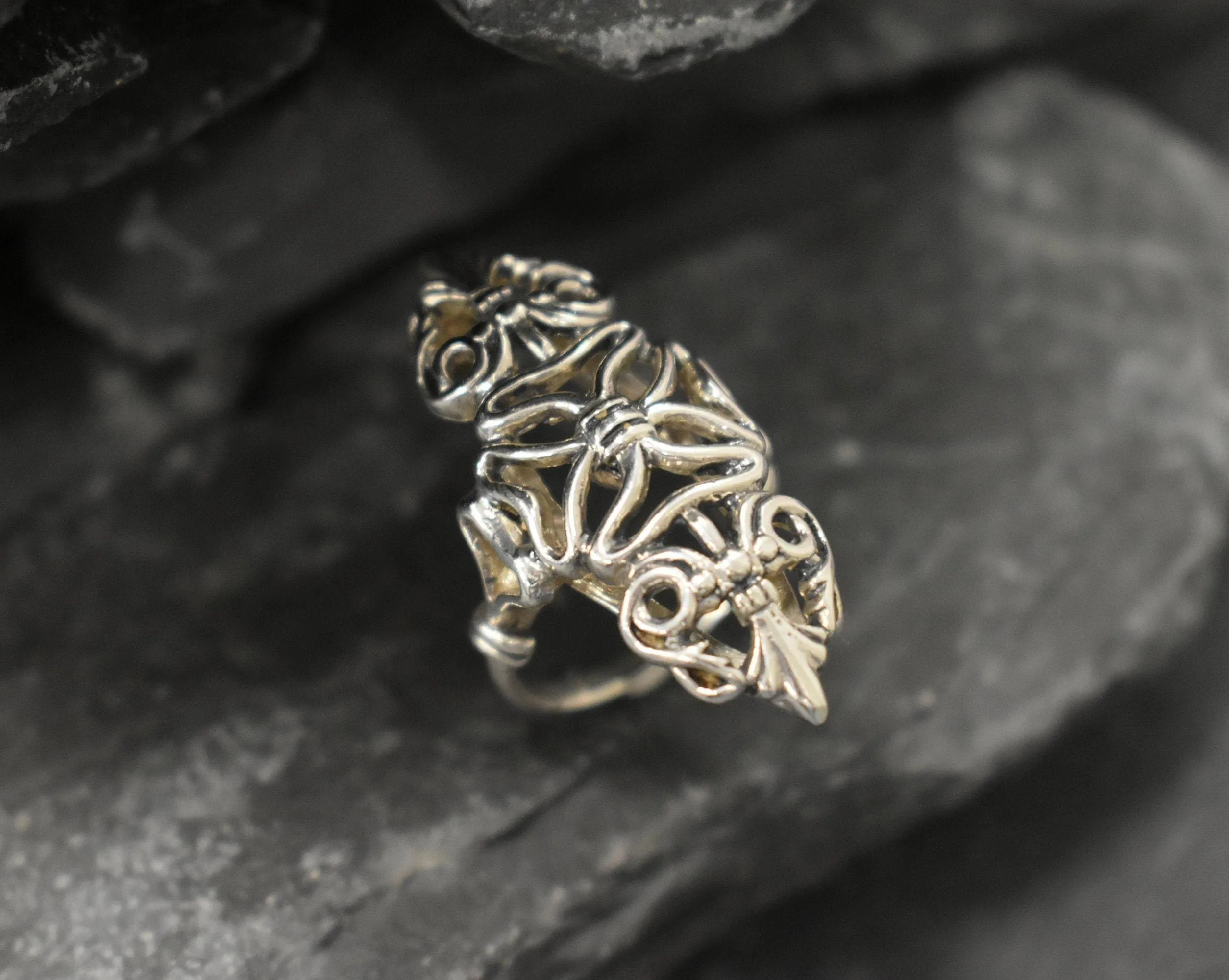 Silver Vintage Ring - Large Ornament Ring - Silver Statement Ring