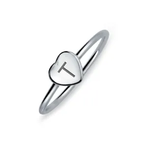 Simple ABC Heart Shape Monogram Initial Silver Ring Sterling A-Z Signet