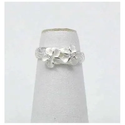 STERLING SILVER 925 HAWAIIAN 2 PLUMERIA FLOWER SCROLL TOE RING WHITE CZ