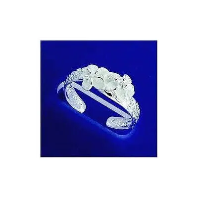 STERLING SILVER 925 HAWAIIAN 2 PLUMERIA FLOWER SCROLL TOE RING WHITE CZ