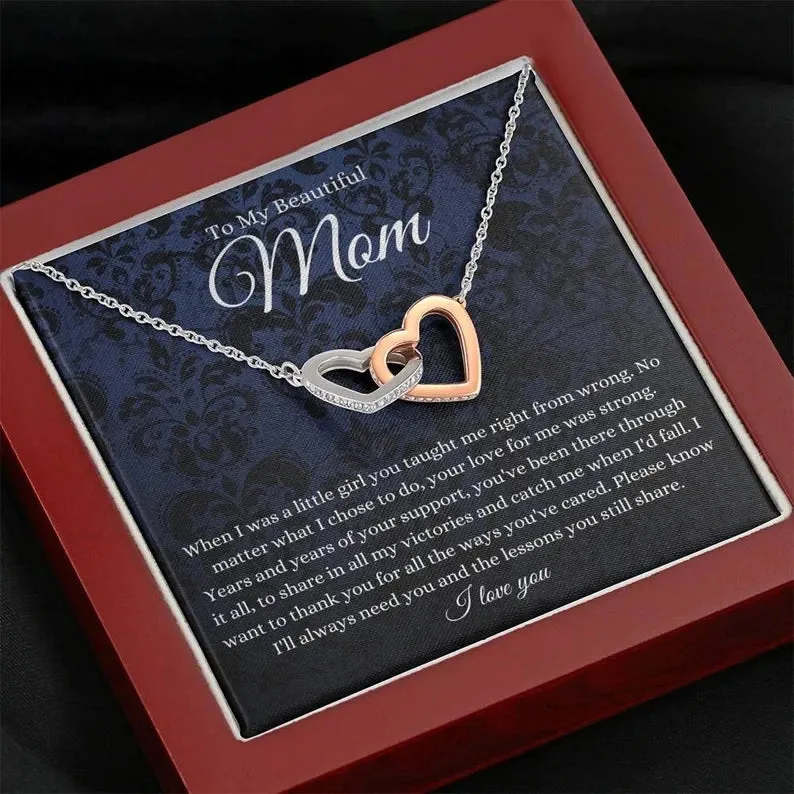 To My Beautiful Mom necklace, Mother Gift Jewelry, Interlocking Hearts Gift For Mom From Daughter